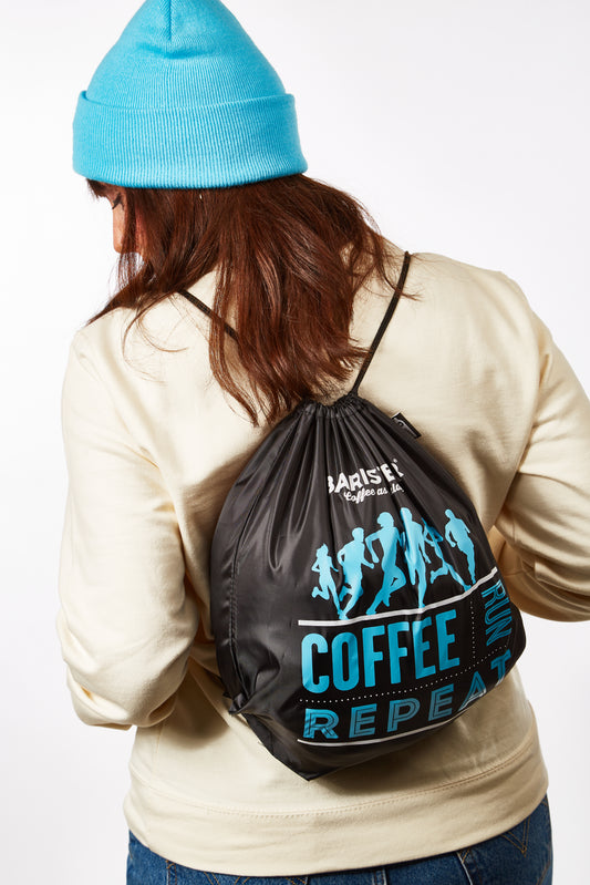 Coffee, Run, Repeat, Drawstring Sports Bag