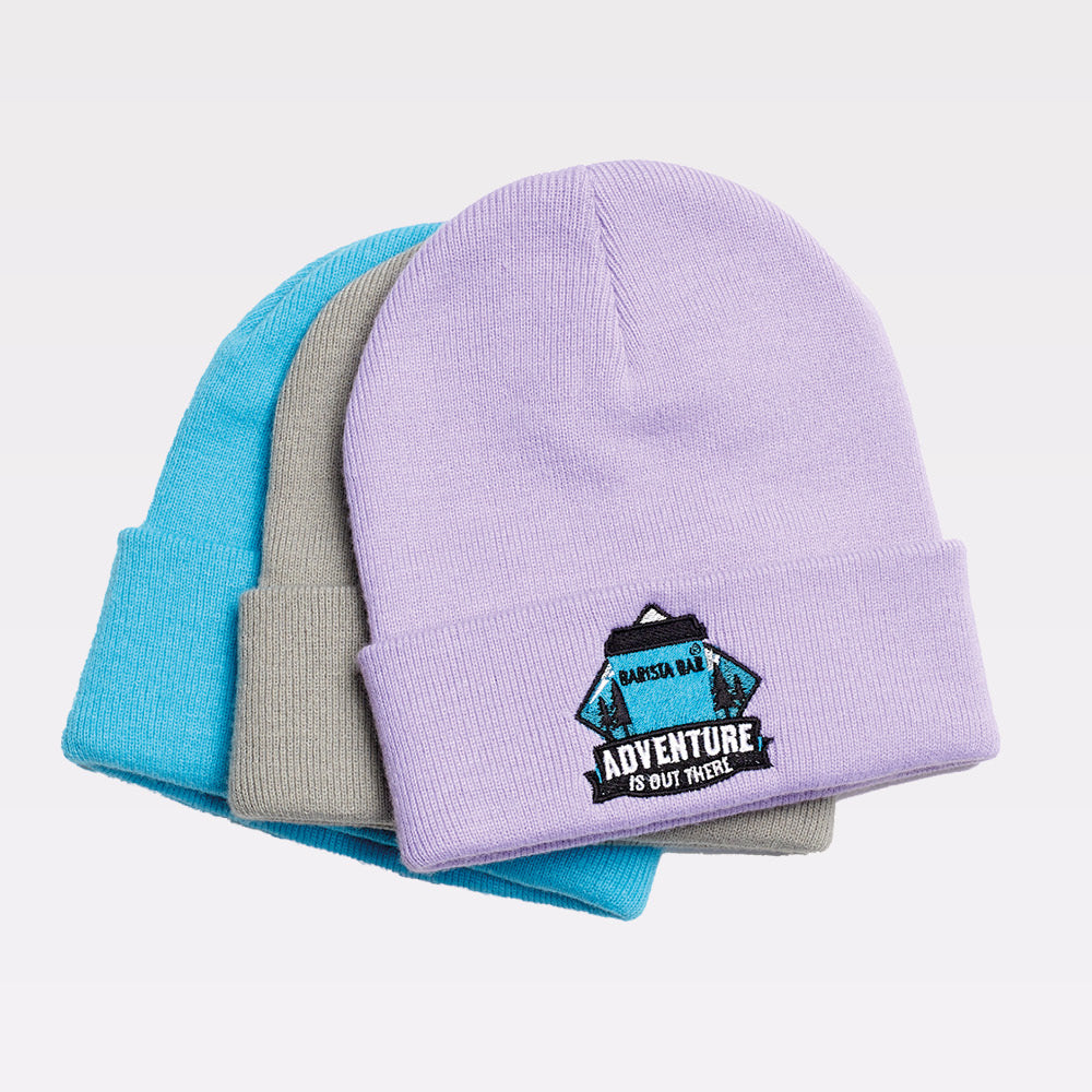 Pack of 3 beanies in lilac grey and blue